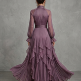 DEMETRIA | MAXI DRESS WITH RUFFLE DETAILS & TIE COLLAR