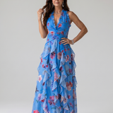 NORI | HALTERNECK RUFFLE FLORAL MAXI DRESS