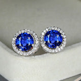 SAPPHIRE ROUND BLUE HALO PAVÉ STUD EARRINGS | SILVER JEWELLERY