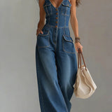 MARIANNE - CASUAL DENIM WIDE JUMPSUIT