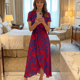 PRIYA | SHORT-SLEEVE FLORAL WRAP MIDI DRESS