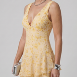 GALA | DEEP V-NECK SLEEVELESS PRINT MIDI DRESS