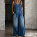 LEAH - VINTAGE WASHED COTTON DENIM OVERALLS