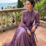 DEMETRIA | MAXI DRESS WITH RUFFLE DETAILS & TIE COLLAR