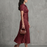 THEODORA | PLEATED STRIPE WAIST MIDI DRESS