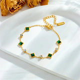 CHAIN CHARM EMERALD SQUARE AND ZIRCONIA ALTERNATING BRACELET | GOLD JEWELLERY