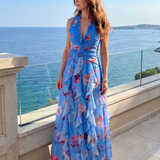 NORI | HALTERNECK RUFFLE FLORAL MAXI DRESS