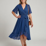 KEZIAH | SHORT SLEEVE FLOWING HEM MIDI DRESS