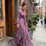 DEMETRIA | MAXI DRESS WITH RUFFLE DETAILS & TIE COLLAR