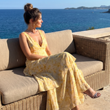 GALA | DEEP V-NECK SLEEVELESS PRINT MIDI DRESS