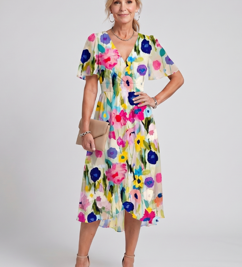 MIRABEL | SWING SLEEVE GATHERED WAIST FLORAL DRESS
