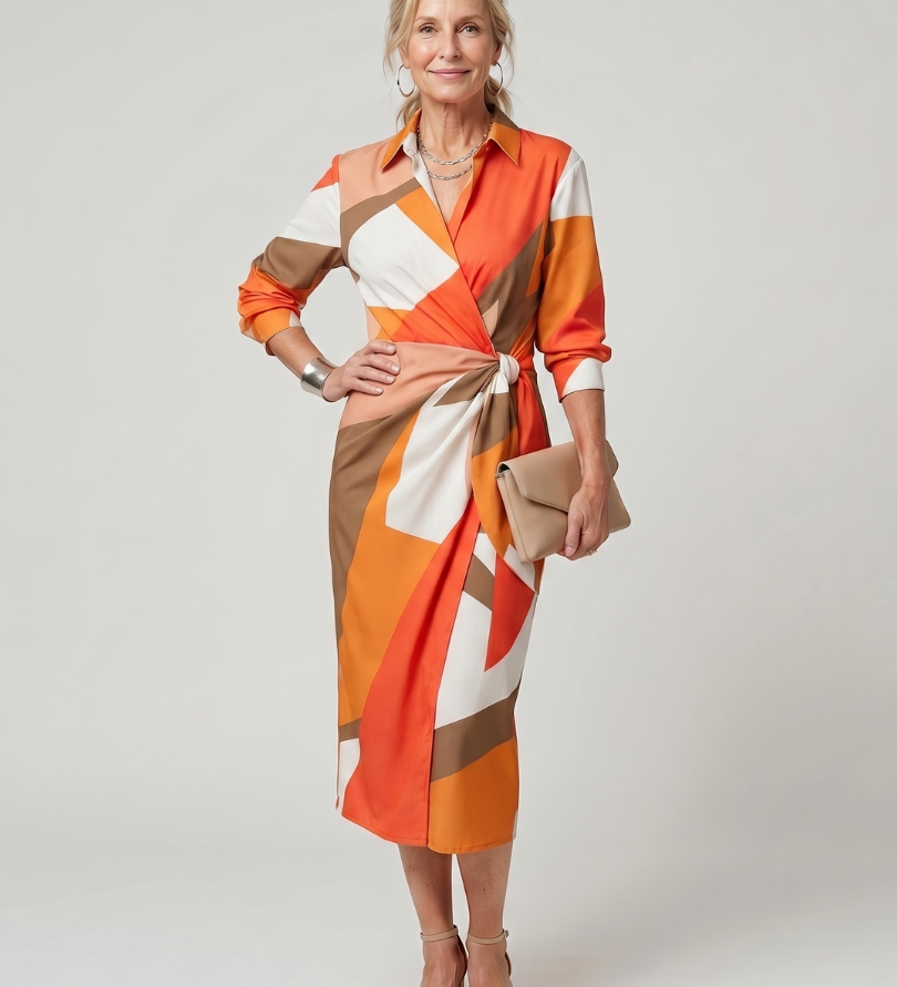 LEYA | STRIPED LONG-SLEEVE MIDI DRESS