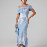 COSMA | OFF-SHOULDER DRAPED MIDI DRESS