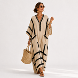 SALMA BEIGE STRIPES BLACK CAFTAN