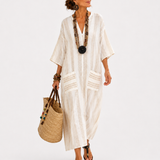 AISHA WHITE STRIPES CAFTAN