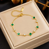 CHAIN CHARM EMERALD SQUARE AND ZIRCONIA ALTERNATING BRACELET | GOLD JEWELLERY