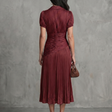 THEODORA | PLEATED STRIPE WAIST MIDI DRESS