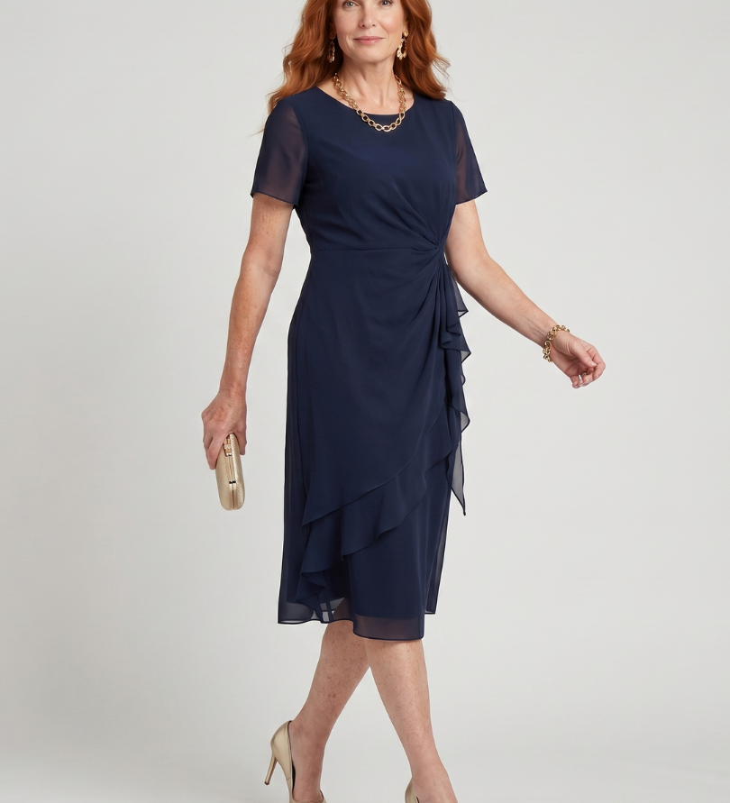 EIRA | SHORT SLEEVE LAYERED HEM MIDI DRESS