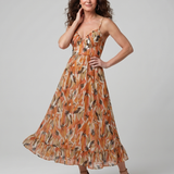 QUILL | SPAGHETTI STRAP ABSTRACT PRINT MIDI DRESS