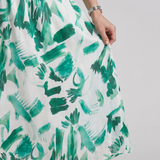 CANDLIA | PUFF SLEEVE V-NECK ABSTRACT PRINT MIDI DRESS