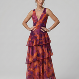 GALA | DEEP V-NECK SLEEVELESS PRINT MIDI DRESS