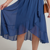KEZIAH | SHORT SLEEVE FLOWING HEM MIDI DRESS