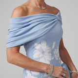 COSMA | OFF-SHOULDER DRAPED MIDI DRESS