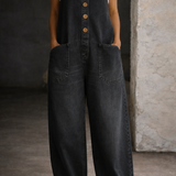 ALICIA - VINTAGE WASHED COTTON DENIM OVERALLS