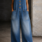 LEAH - VINTAGE WASHED COTTON DENIM OVERALLS