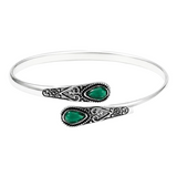 OPEN VINTAGE TEARDROP EMERALD FILIGREE BRACELET | SILVER JEWELLERY