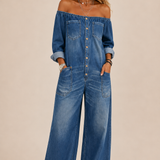 DELPHINE - LONG SLEEVE JUMPSUIT WITH EXPOSED SHOULDERS