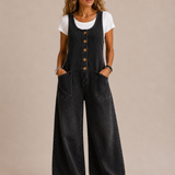 ALICIA - VINTAGE WASHED COTTON DENIM OVERALLS