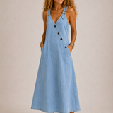 KAITLYN - LONG DENIM BUTTON DOWN DRESS