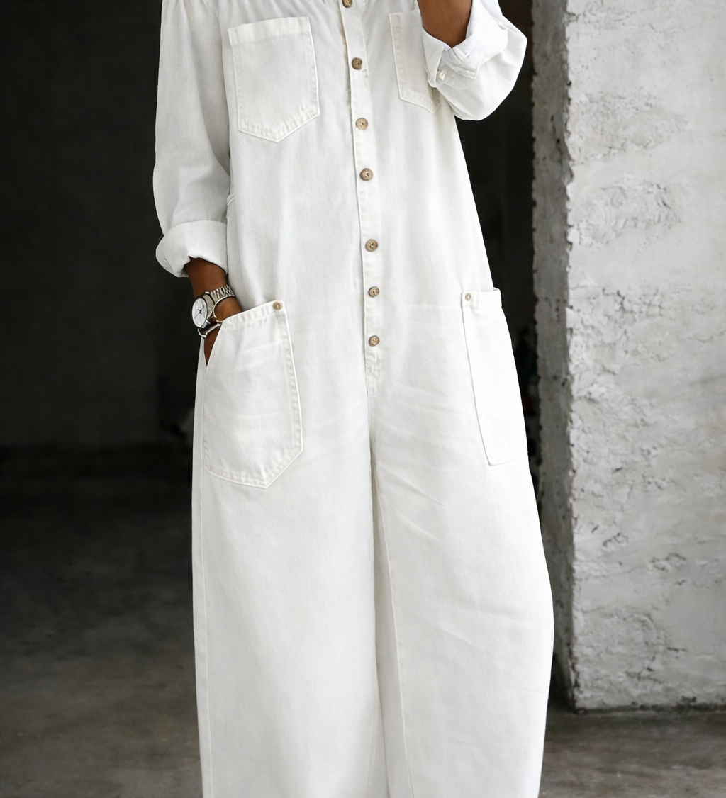 DELPHINE - LONG SLEEVE JUMPSUIT WITH EXPOSED SHOULDERS