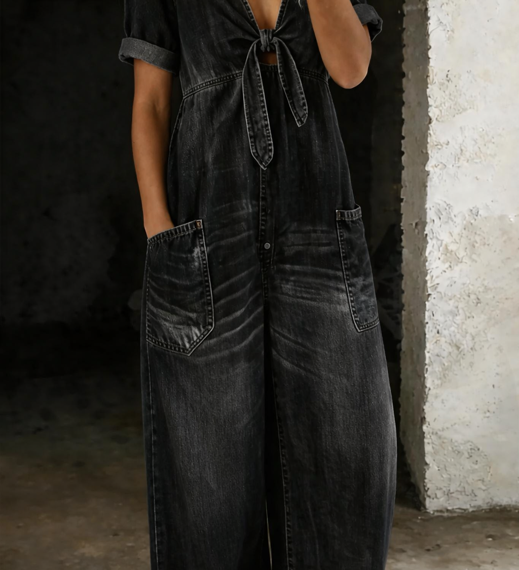 OPHÉLIE - SHORT SLEEVE JUMPSUIT WITH V-NECK