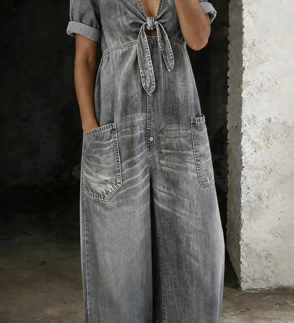 OPHÉLIE - SHORT SLEEVE JUMPSUIT WITH V-NECK