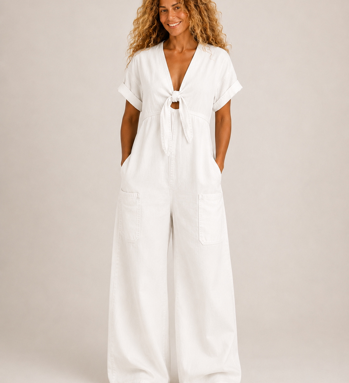 MAYA | SHORT V-NECK DENIM JUMPSUIT