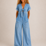 MAYA | SHORT V-NECK DENIM JUMPSUIT