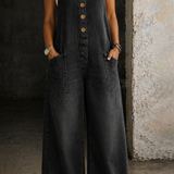 LEAH - VINTAGE WASHED COTTON DENIM OVERALLS