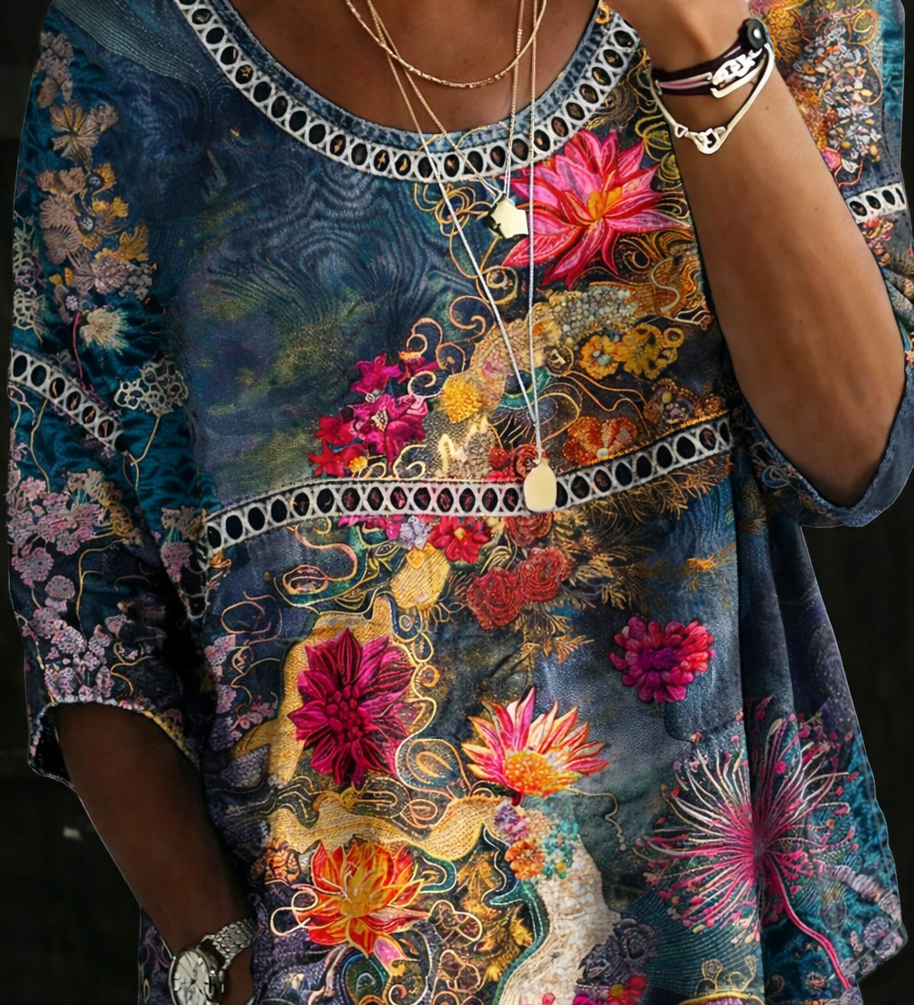 JOANNA - VINTAGE FLORAL DENIM BLOUSE