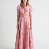 XANTHEA | SHORT-SLEEVE FITTED FLORAL MAXI DRESS