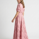 XANTHEA | SHORT-SLEEVE FITTED FLORAL MAXI DRESS