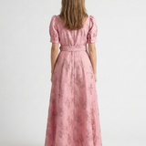 XANTHEA | SHORT-SLEEVE FITTED FLORAL MAXI DRESS