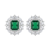 EMERALD RECTANGULAR HALO FLORAL MARQUISE PAVÉ STUD EARRINGS | SILVER JEWELLERY