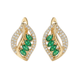 LEAF STONES MARQUISE EMERALD PAVÉ DANGLE EARRINGS | GOLD JEWELLERY