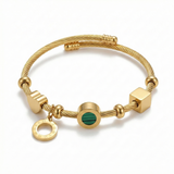 CABLE TWISTED CHARM MALACHITE AND NUMERAL ROMAN BRACELET | GOLD JEWELLERY
