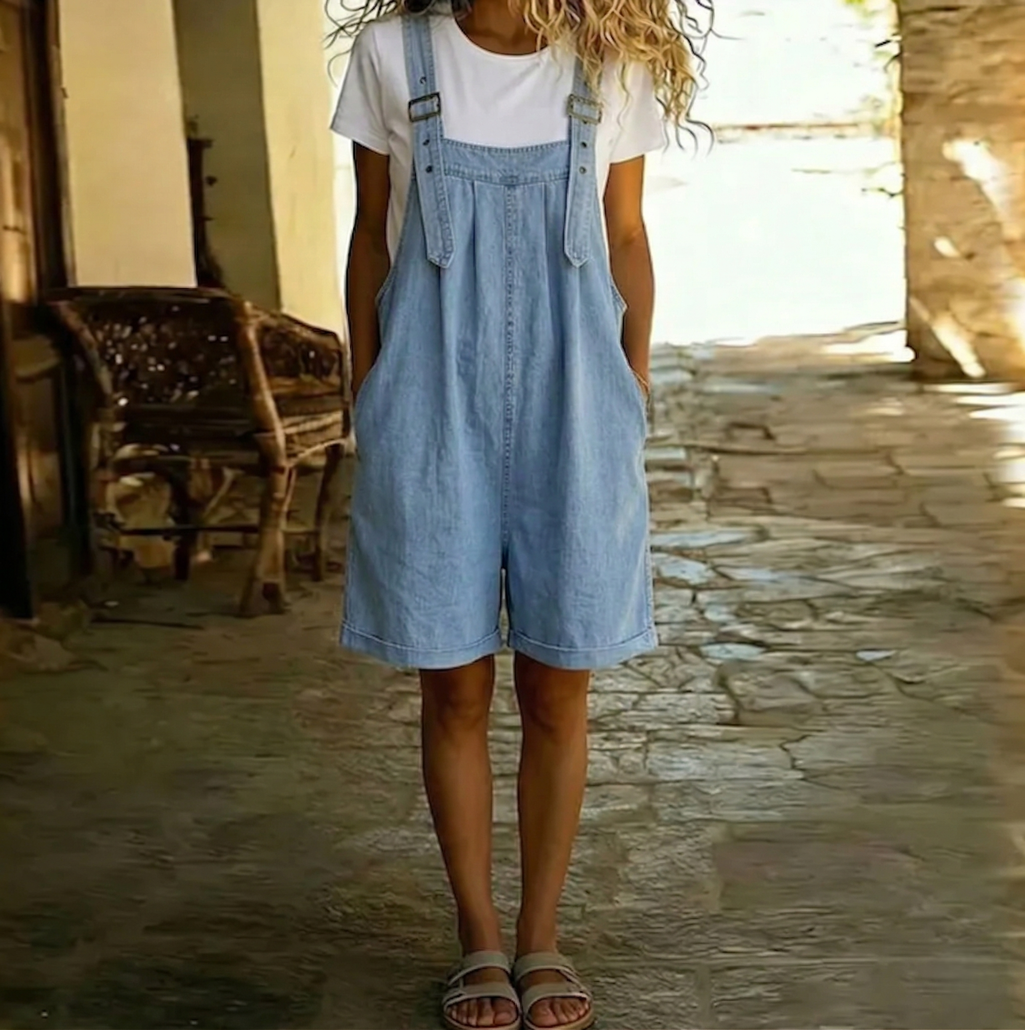 CORALIE - SHORT DENIM JUMPSUIT WITH SOFT COTTON TOUCH