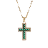 NECKLACE EMERALD CROSS PENDANT | GOLD JEWELLERY