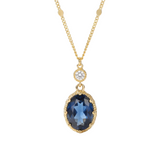 NECKLACE TOPAZ BLUE OVAL CROWN VINTAGE PENDANT | GOLD JEWELLERY