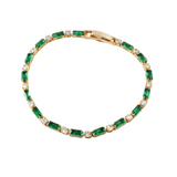 TENNIS BAGUETTE EMERALD ALTERNATING ZIRCONIA ROUND BRACELET | GOLD JEWELLERY